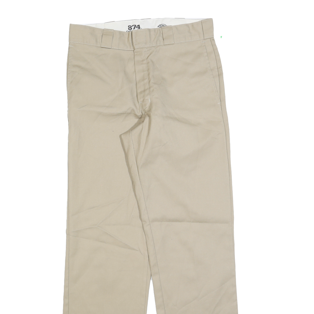 DICKIES Mens Beige Cotton Blend Regular Straight Trousers W30 L32 Workwear Zip