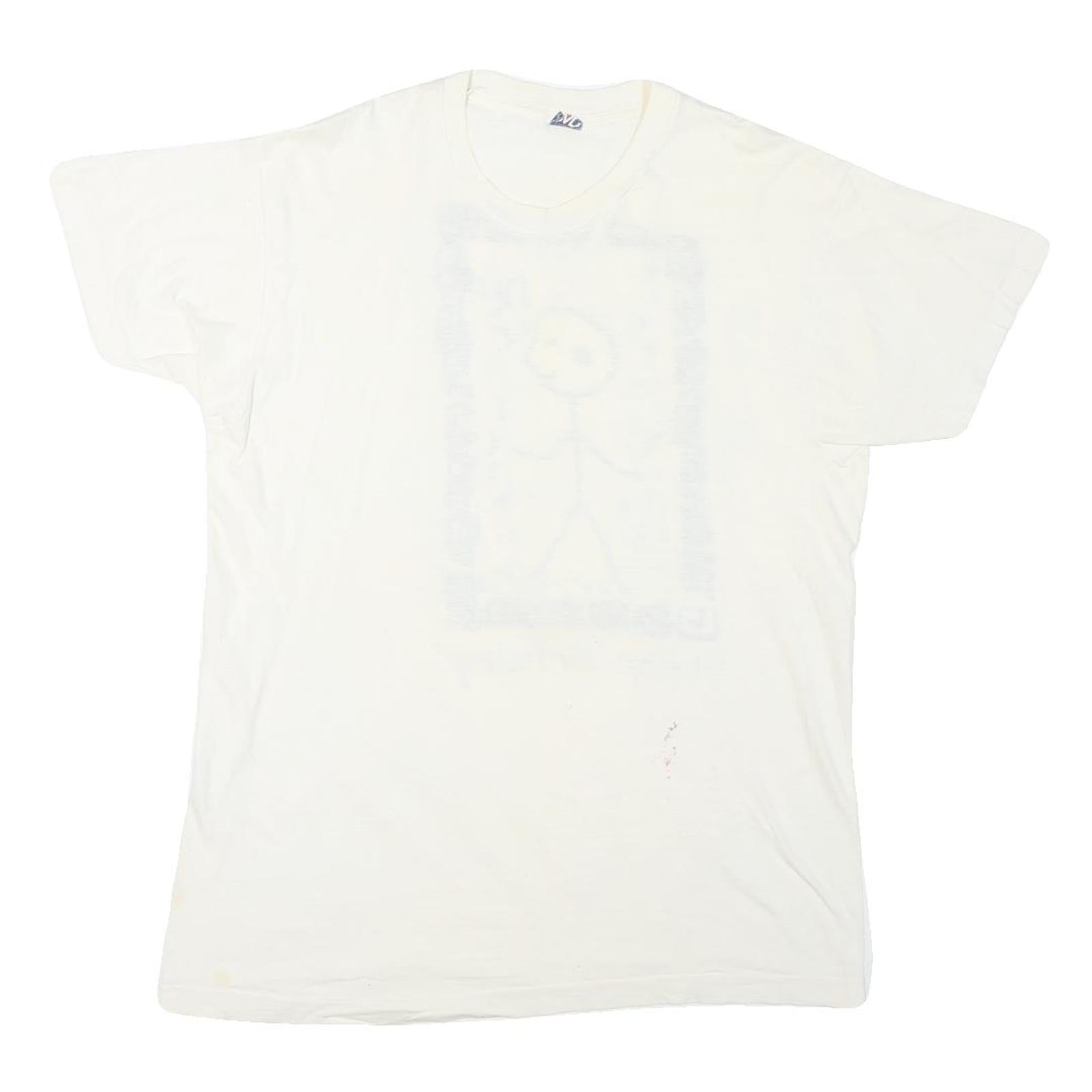 Mens White Graphic T-Shirt XL Short Sleeve Round Neck Shear Artistry Print