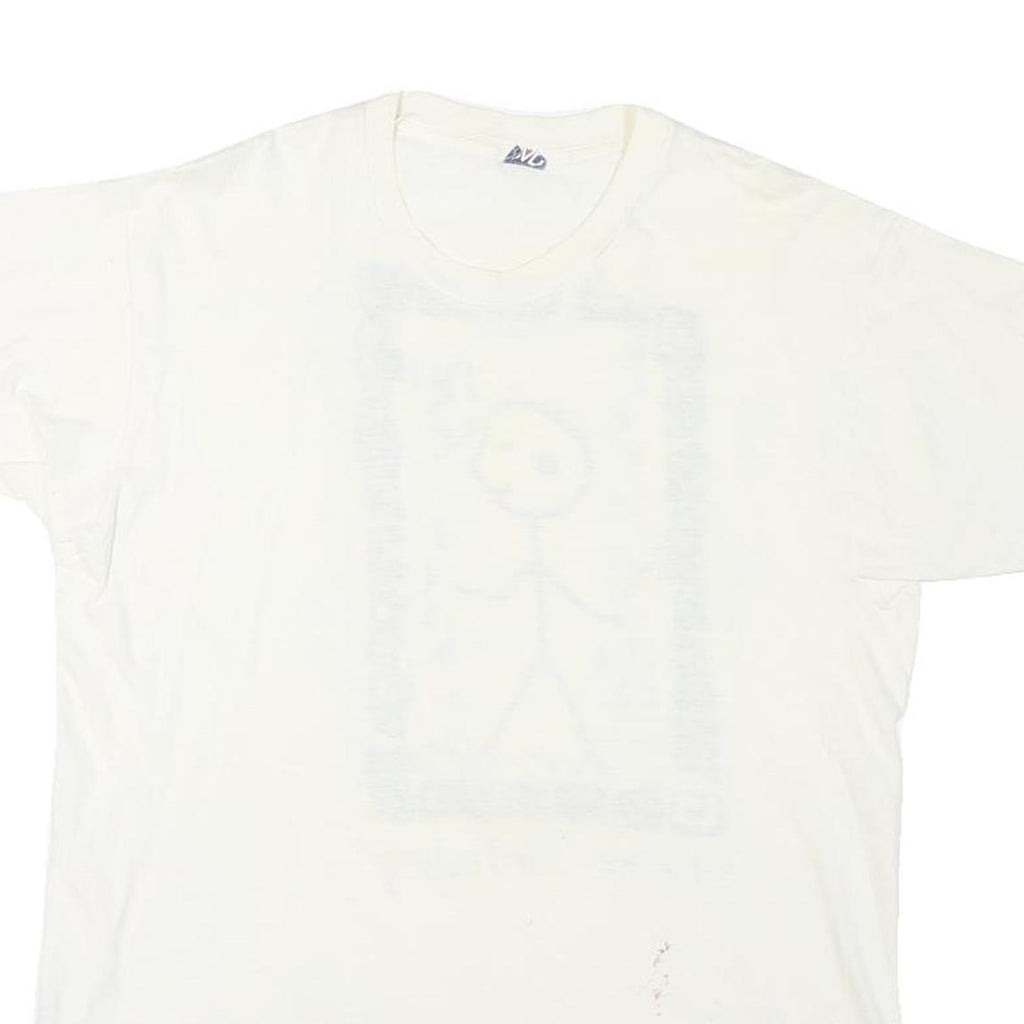 Mens White Graphic T-Shirt XL Short Sleeve Round Neck Shear Artistry Print