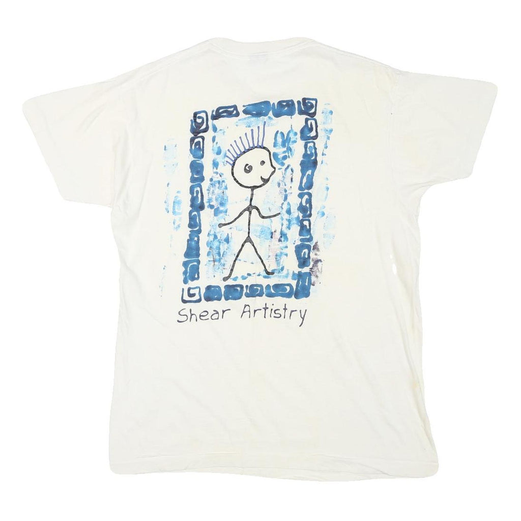 Mens White Graphic T-Shirt XL Short Sleeve Round Neck Shear Artistry Print