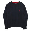 NAUTICA Mens Navy Patterned Cotton Blend Jumper Crew Neck Cable Knit L Stylish