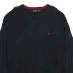 NAUTICA Mens Navy Patterned Cotton Blend Jumper Crew Neck Cable Knit L Stylish