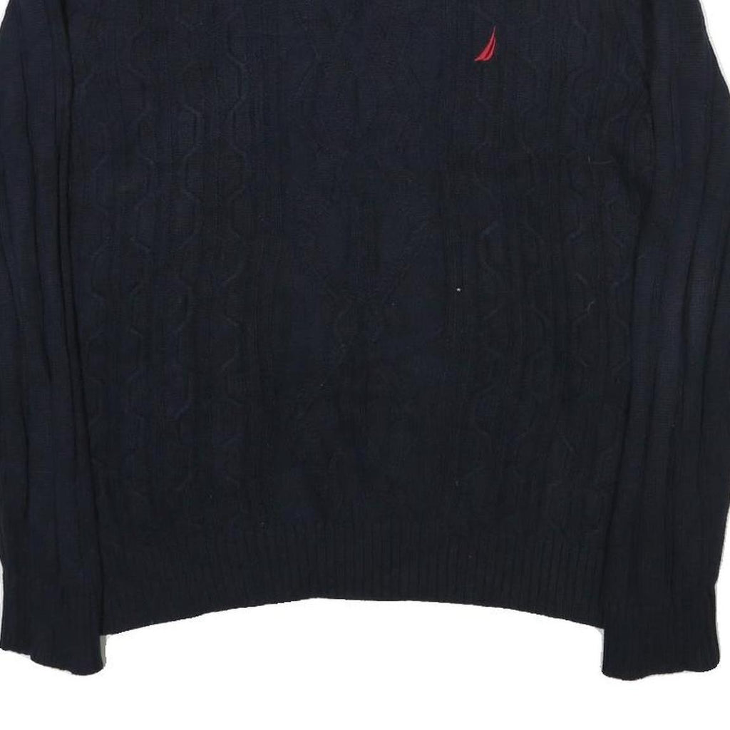 NAUTICA Mens Navy Patterned Cotton Blend Jumper Crew Neck Cable Knit L Stylish