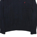 NAUTICA Mens Navy Patterned Cotton Blend Jumper Crew Neck Cable Knit L Stylish