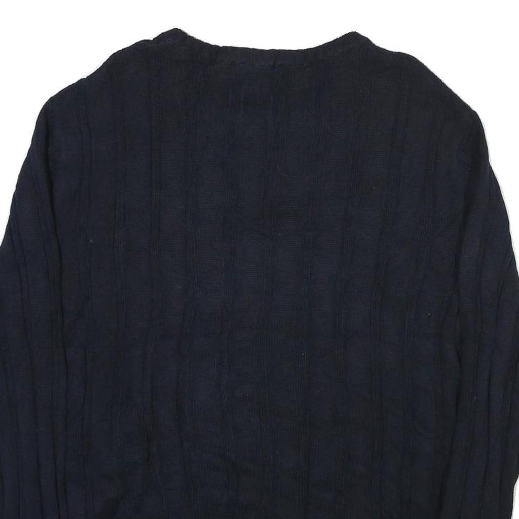 NAUTICA Mens Navy Patterned Cotton Blend Jumper Crew Neck Cable Knit L Stylish