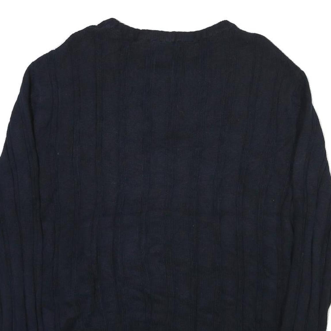 NAUTICA Mens Navy Patterned Cotton Blend Jumper Crew Neck Cable Knit L Stylish