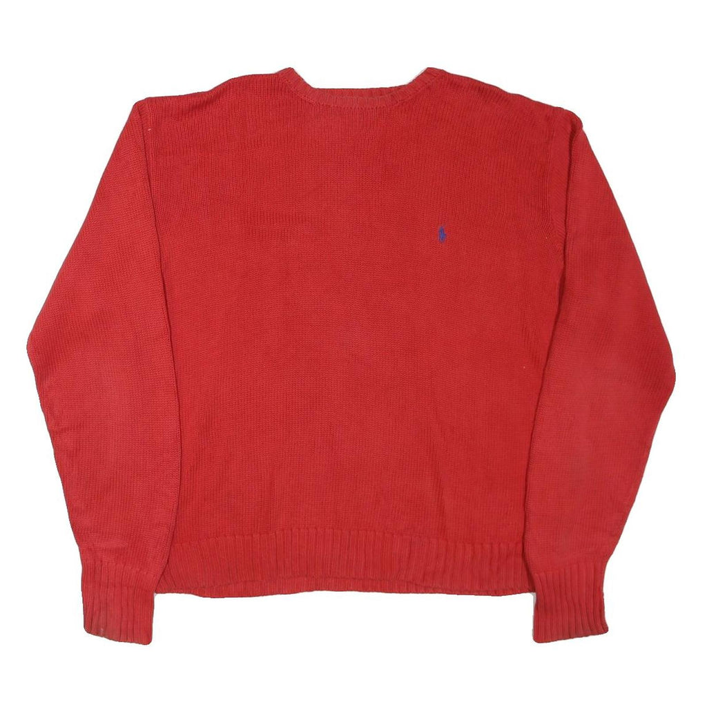 POLO RALPH LAUREN Mens Red Plain Jumper Crew Neck Basic Knit L Cotton Blend