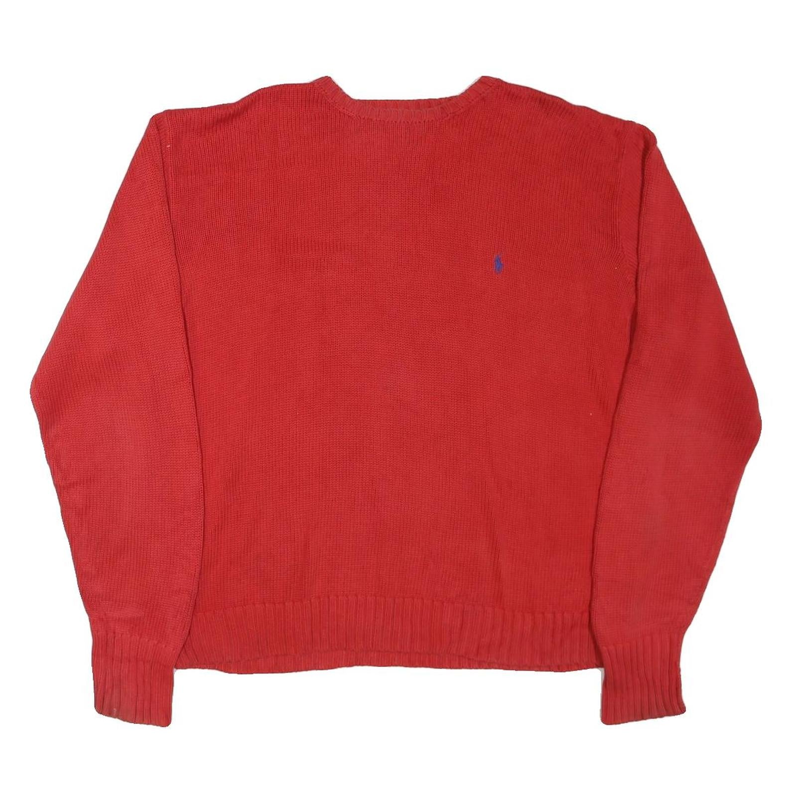 POLO RALPH LAUREN Mens Red Plain Jumper Crew Neck Basic Knit L Cotton Blend