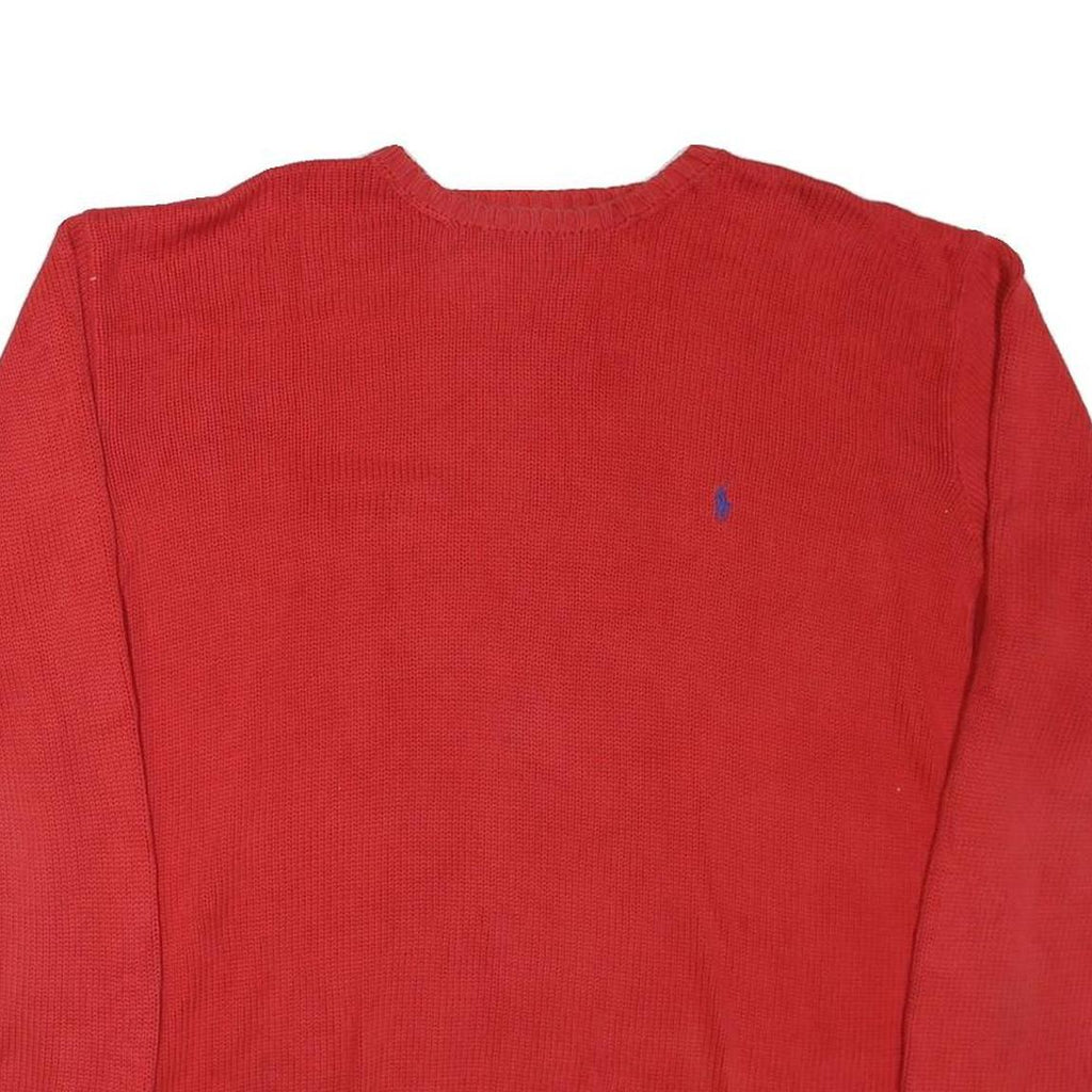 POLO RALPH LAUREN Mens Red Plain Jumper Crew Neck Basic Knit L Cotton Blend