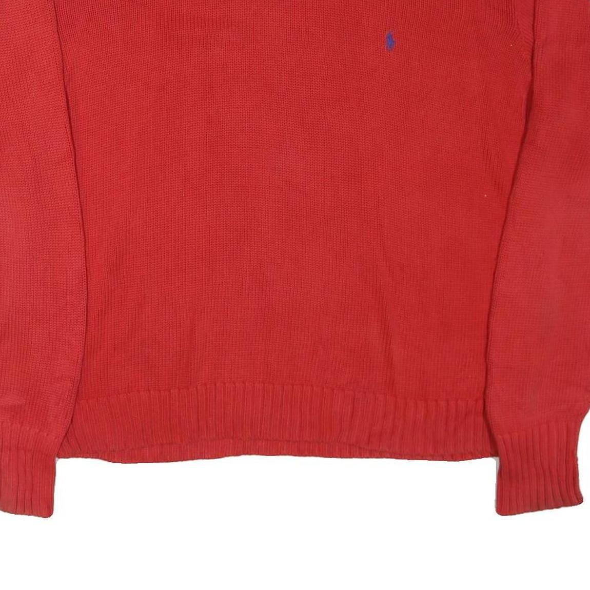 POLO RALPH LAUREN Mens Red Plain Jumper Crew Neck Basic Knit L Cotton Blend
