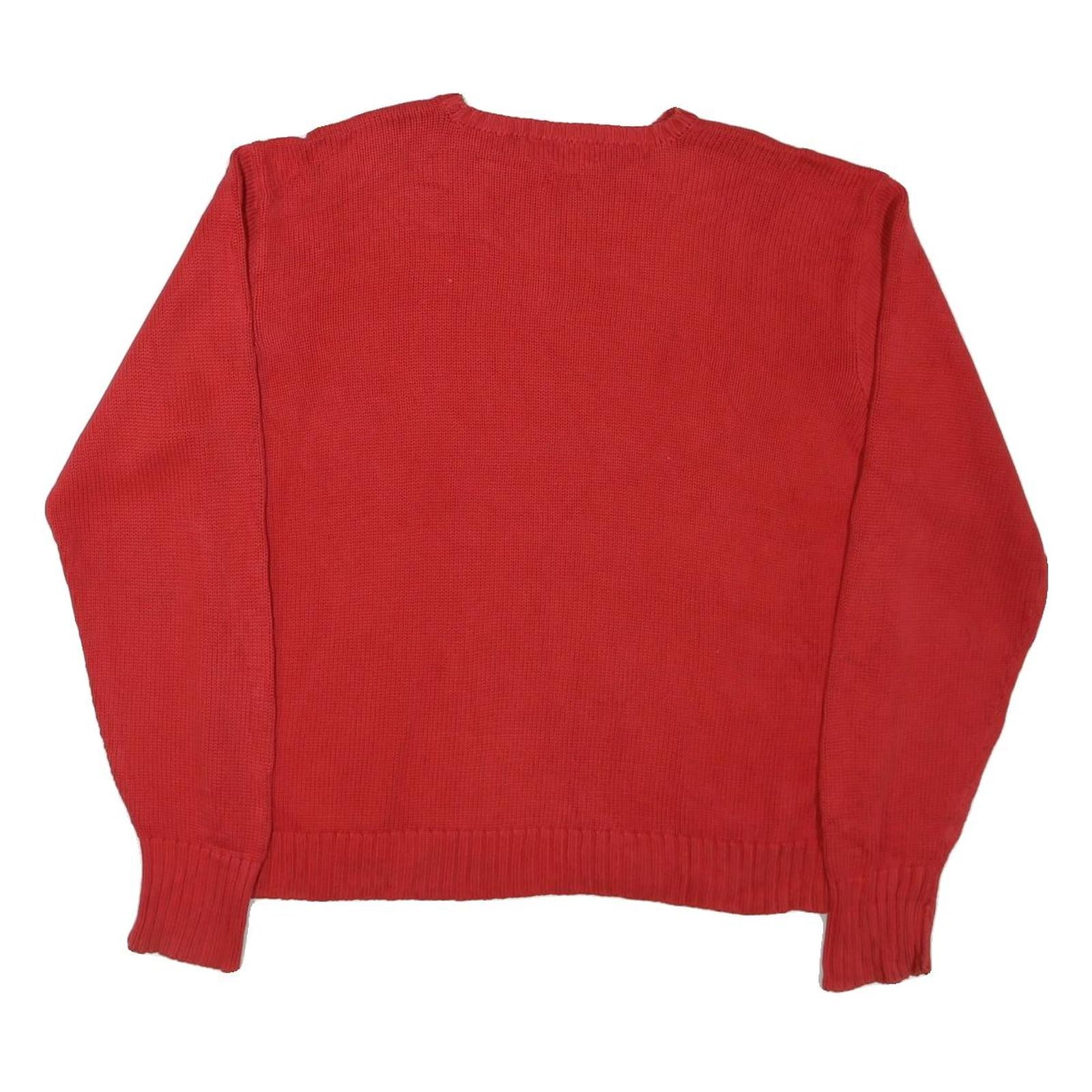 POLO RALPH LAUREN Mens Red Plain Jumper Crew Neck Basic Knit L Cotton Blend