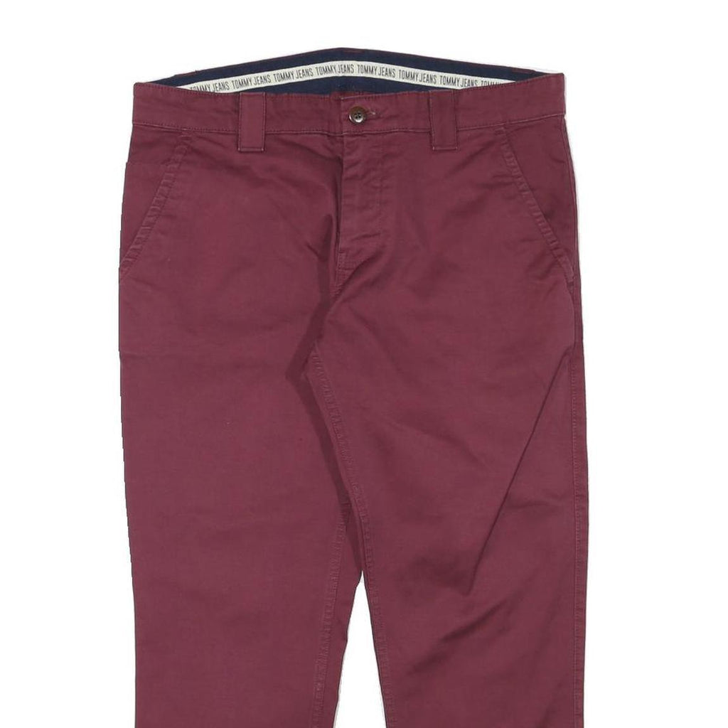 TOMMY HILFIGER Mens Cotton Blend Slim Burgundy Slim Trousers W33 L25 Casual