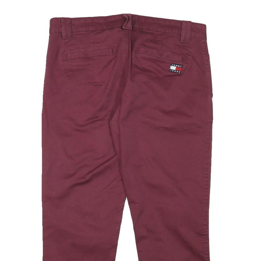 TOMMY HILFIGER Mens Cotton Blend Slim Burgundy Slim Trousers W33 L25 Casual