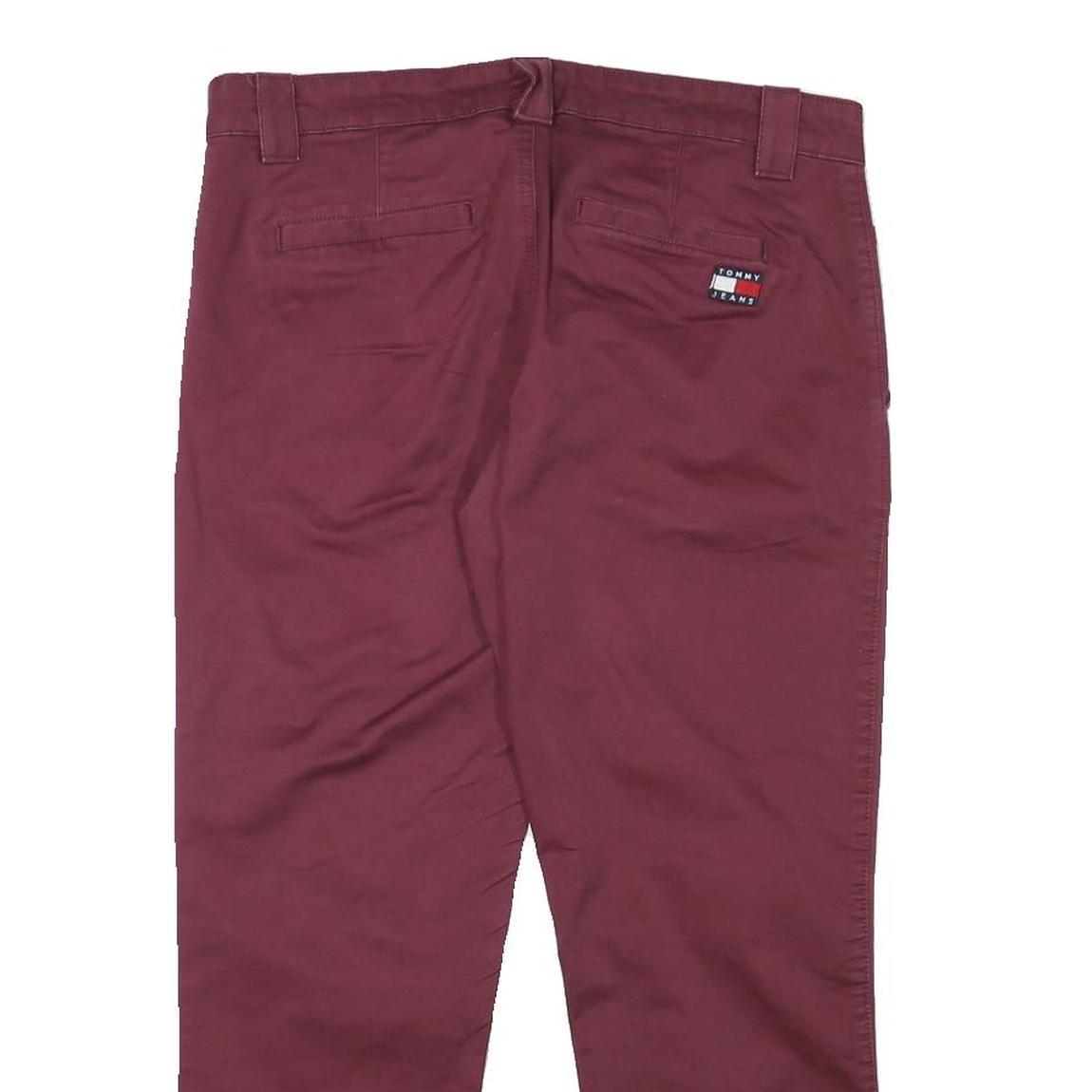 TOMMY HILFIGER Mens Cotton Blend Slim Burgundy Slim Trousers W33 L25 Casual