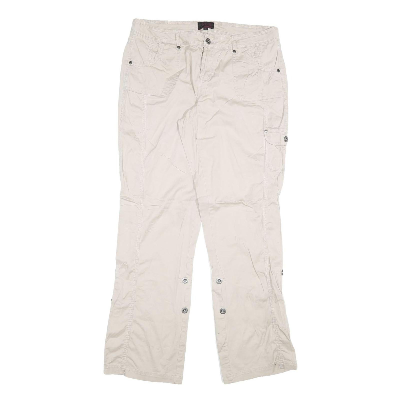 Womens Cream Cotton Blend Regular Fit Straight Leg Trousers W34 L32 Casual Wear