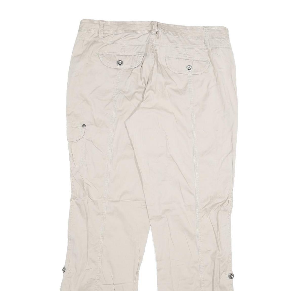 Womens Cream Cotton Blend Regular Fit Straight Leg Trousers W34 L32 Casual Wear