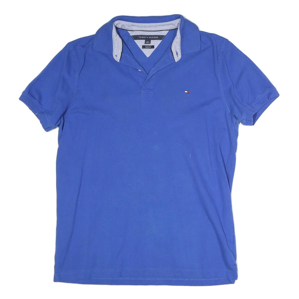 TOMMY HILFIGER Mens Blue Slim Fit Short Sleeve Polo Shirt L Cotton Classic