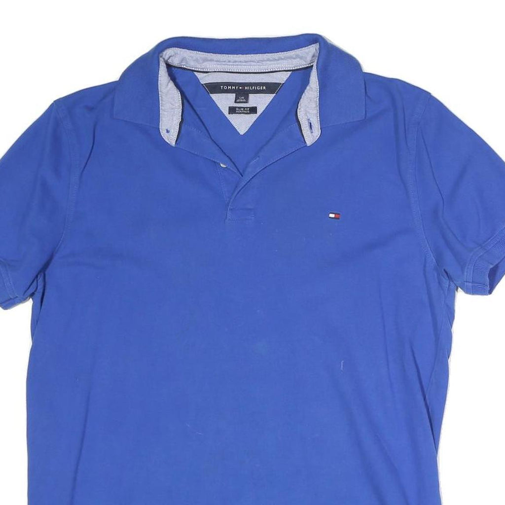 TOMMY HILFIGER Mens Blue Slim Fit Short Sleeve Polo Shirt L Cotton Classic