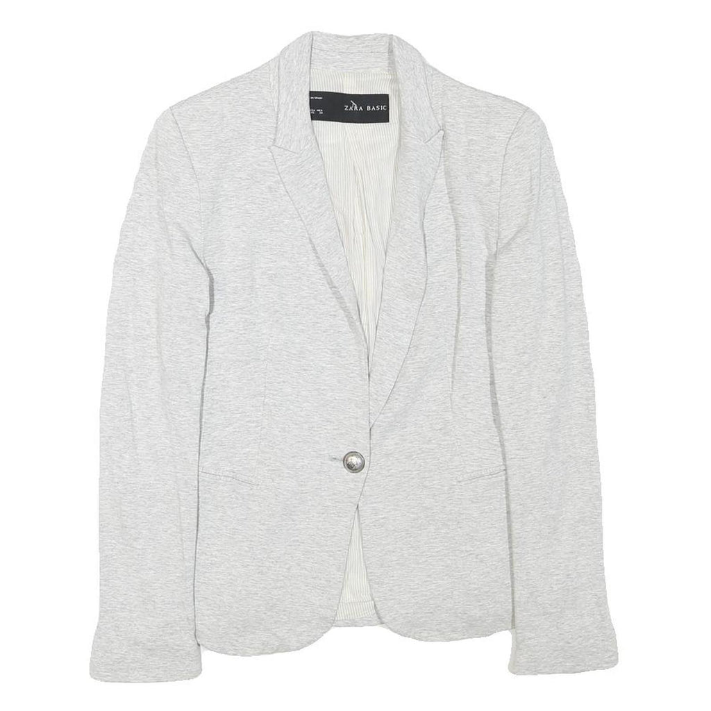 ZARA Womens Light Grey Button Jacket XS Cotton Blend Plain Casual Timeless