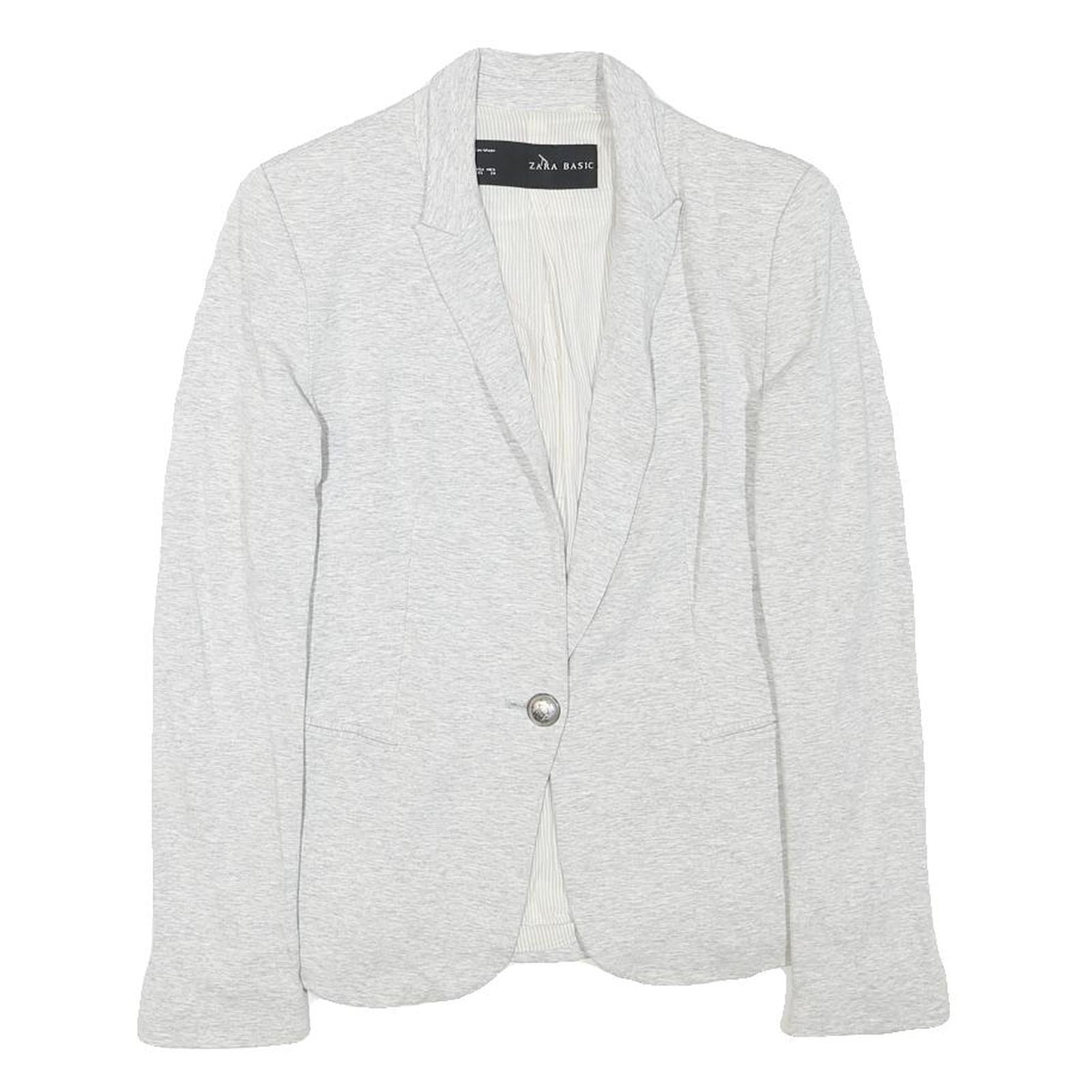 ZARA Womens Light Grey Button Jacket XS Cotton Blend Plain Casual Timeless