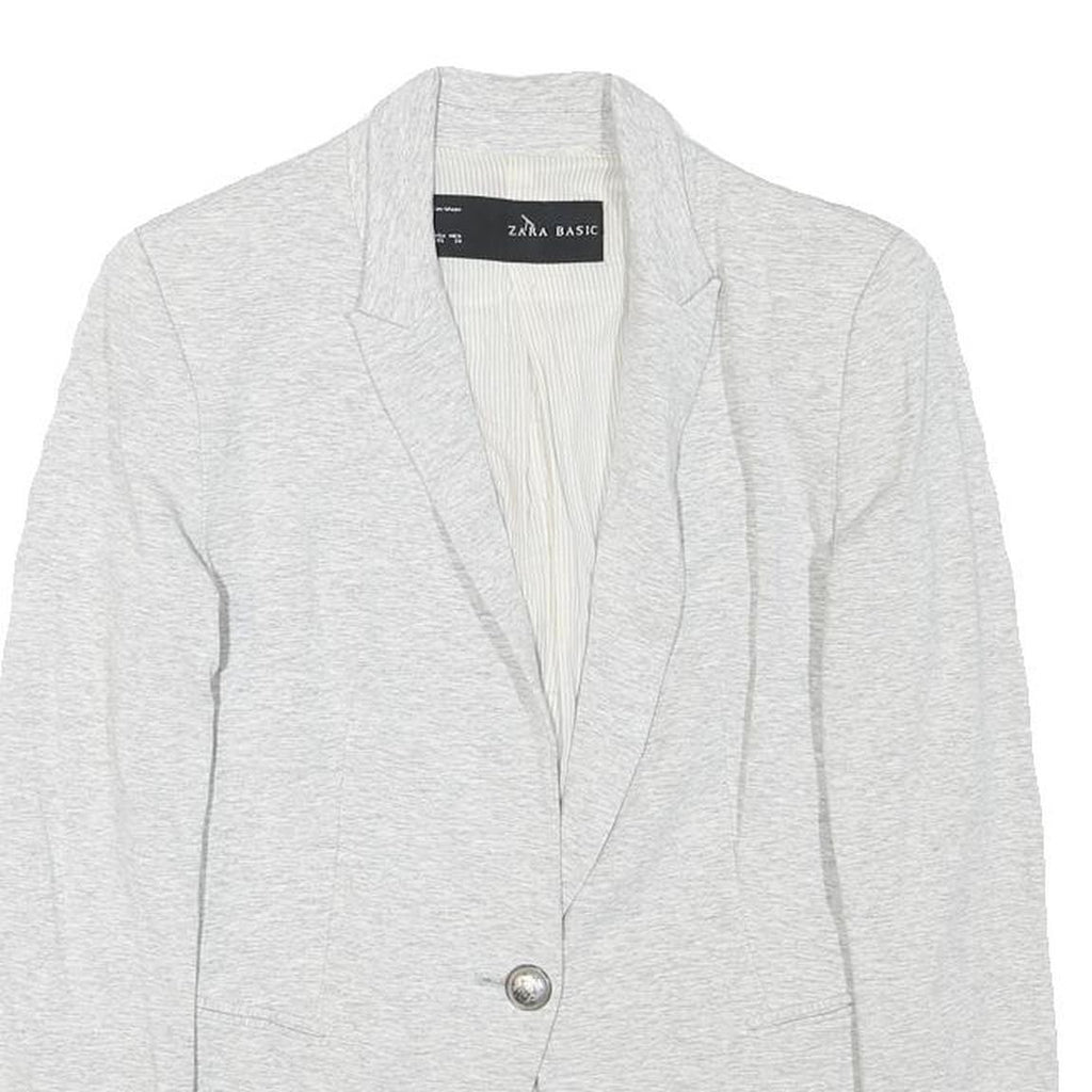 ZARA Womens Light Grey Button Jacket XS Cotton Blend Plain Casual Timeless