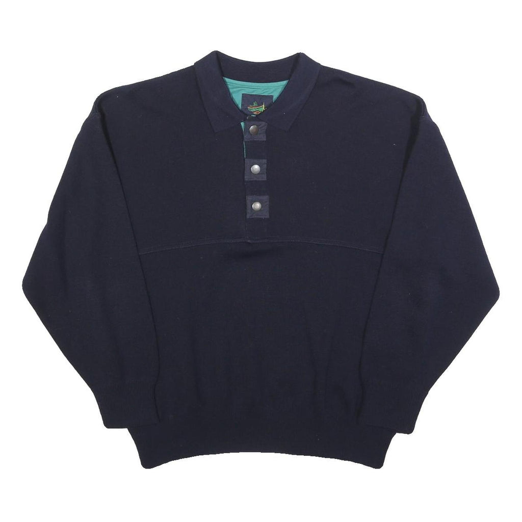 BORT Mens Navy Plain Wool Blend Pullover Jumper 2XL Button Neck Relaxed Fit