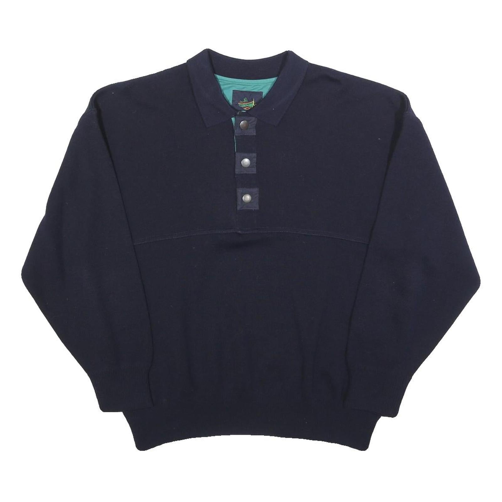 BORT Mens Navy Plain Wool Blend Pullover Jumper 2XL Button Neck Relaxed Fit