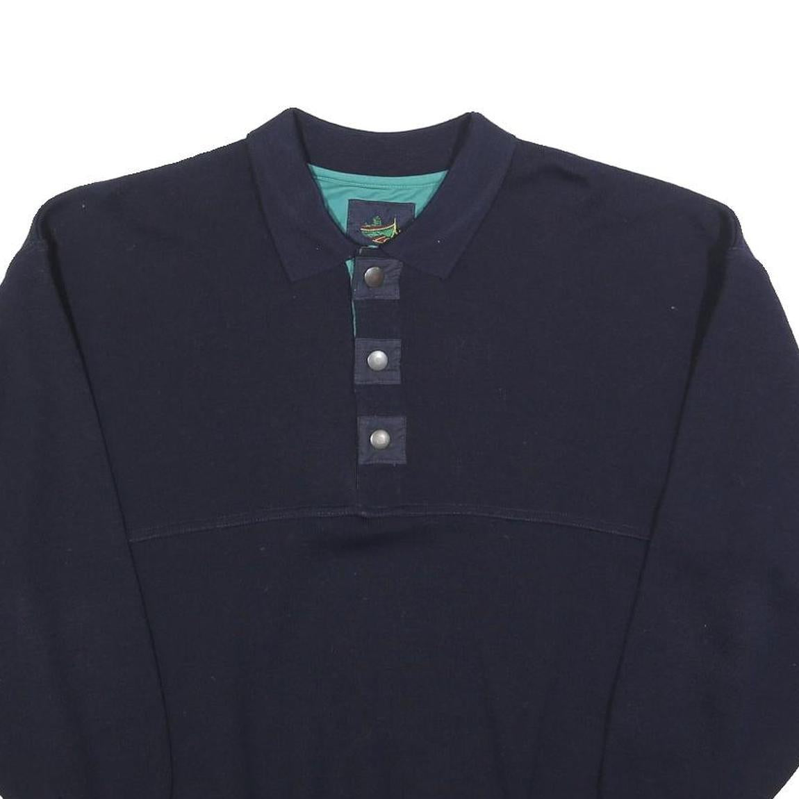 BORT Mens Navy Plain Wool Blend Pullover Jumper 2XL Button Neck Relaxed Fit