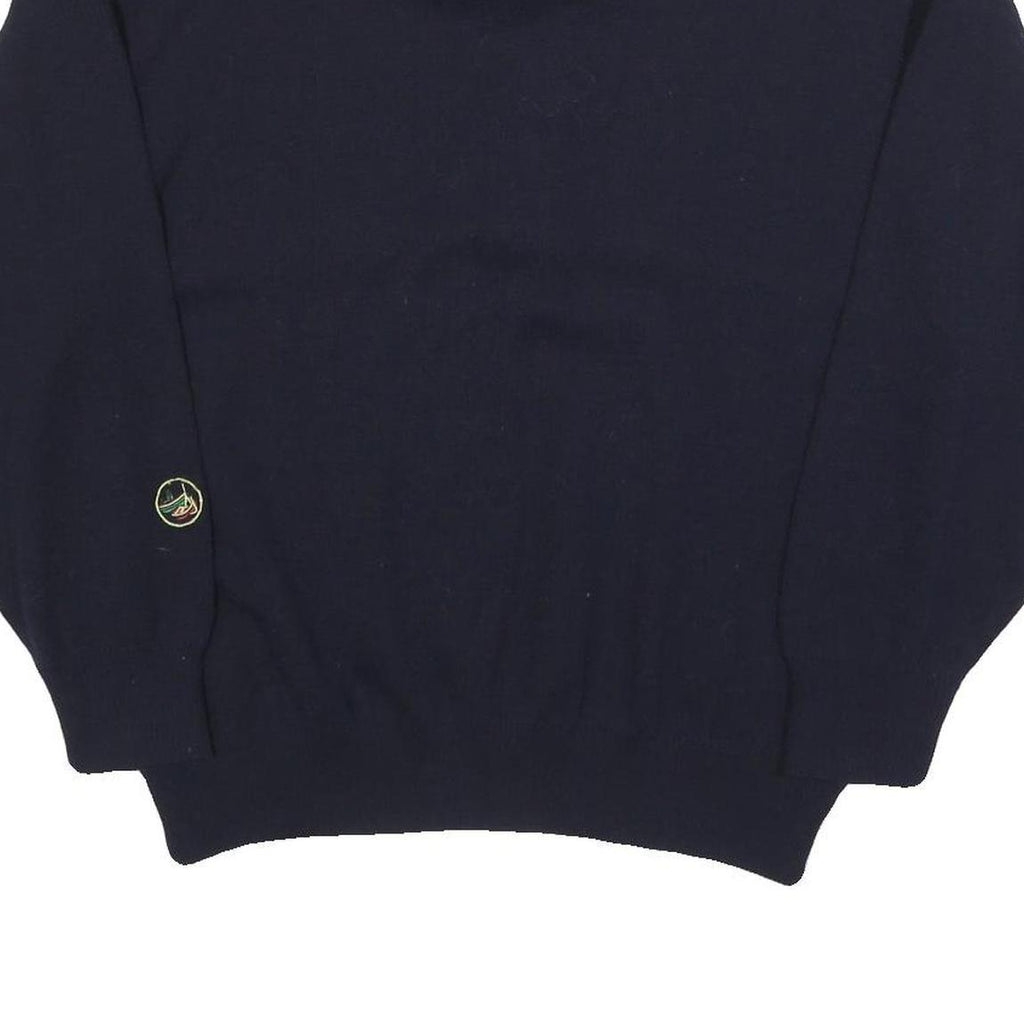 BORT Mens Navy Plain Wool Blend Pullover Jumper 2XL Button Neck Relaxed Fit