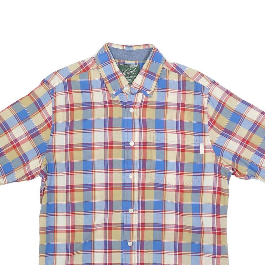 WOOLRICH Mens Blue Beige Red Check Shirt M Cotton Short Sleeve Casual
