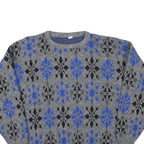 Mens Grey Blue Patterned Polyester Blend Plain Crew Neck Jumper L Casual