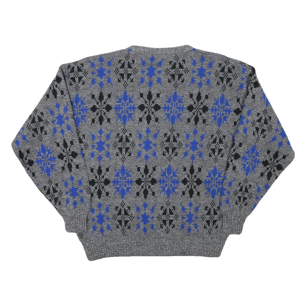 Mens Grey Blue Patterned Polyester Blend Plain Crew Neck Jumper L Casual