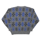 Mens Grey Blue Patterned Polyester Blend Plain Crew Neck Jumper L Casual