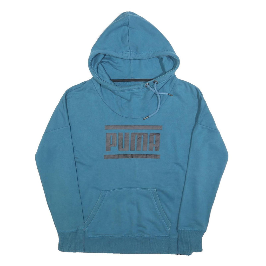 PUMA Womens Blue Hoodie UK 12 Cotton Blend Pullover Casual Sweatshirt