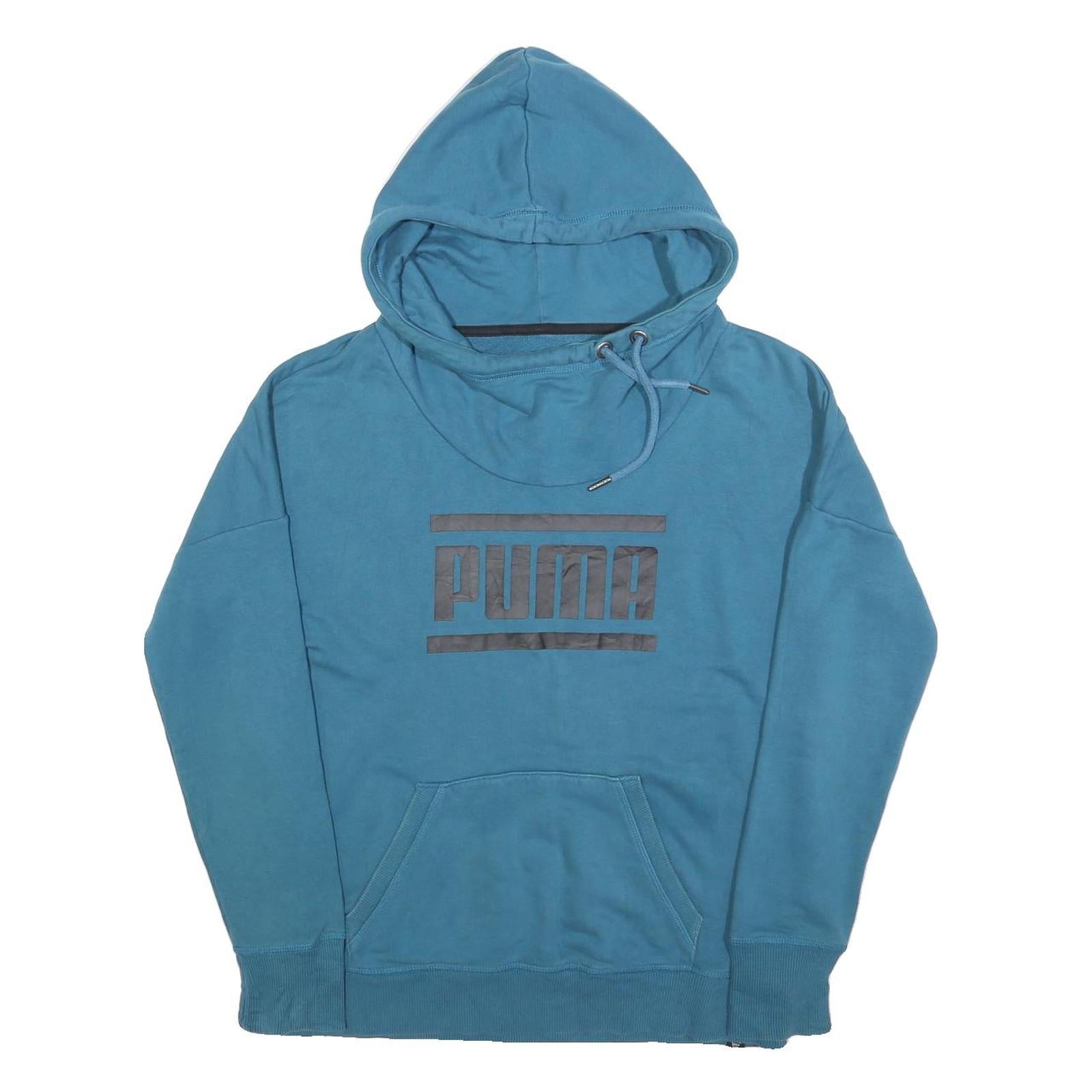 PUMA Womens Blue Hoodie UK 12 Cotton Blend Pullover Casual Sweatshirt