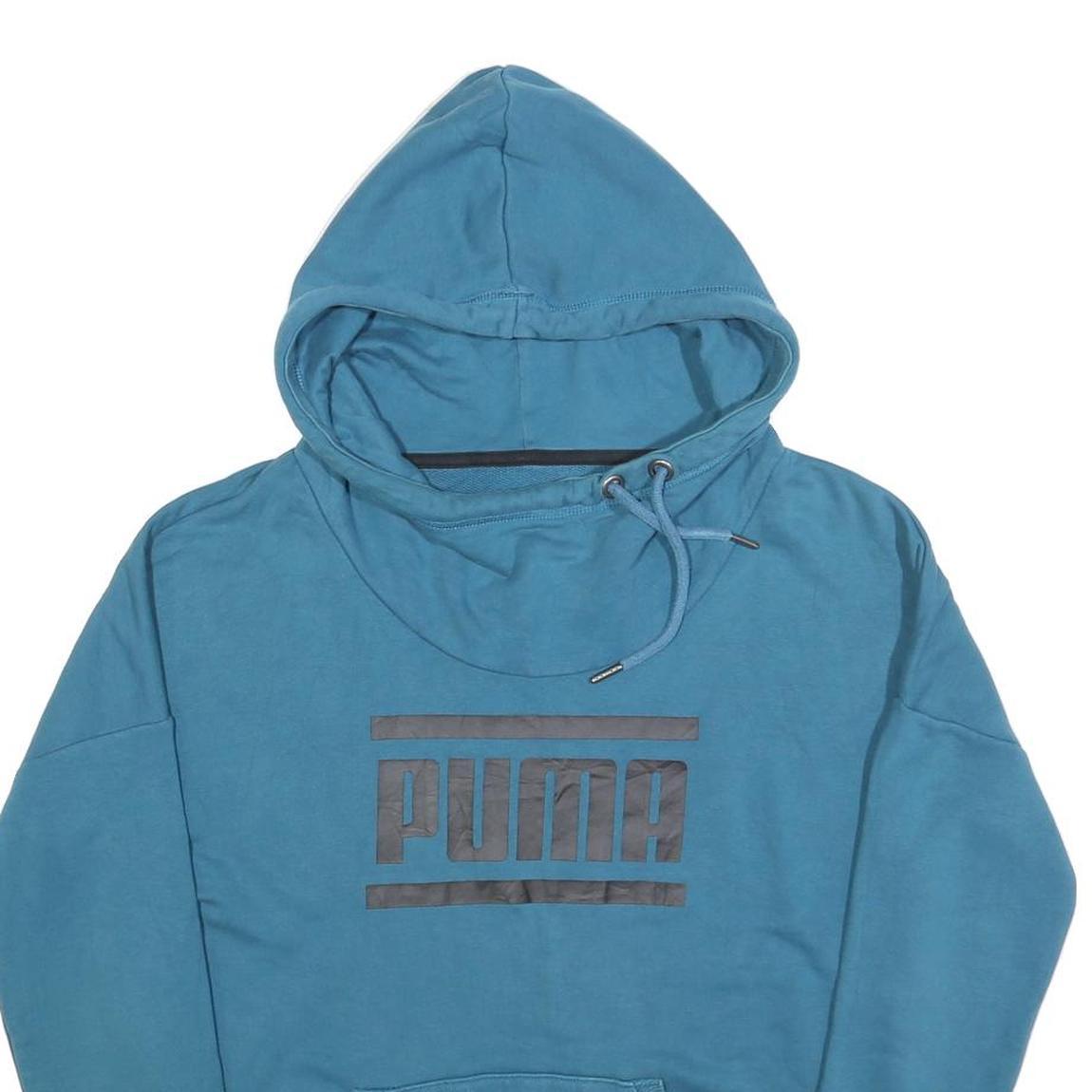 PUMA Womens Blue Hoodie UK 12 Cotton Blend Pullover Casual Sweatshirt
