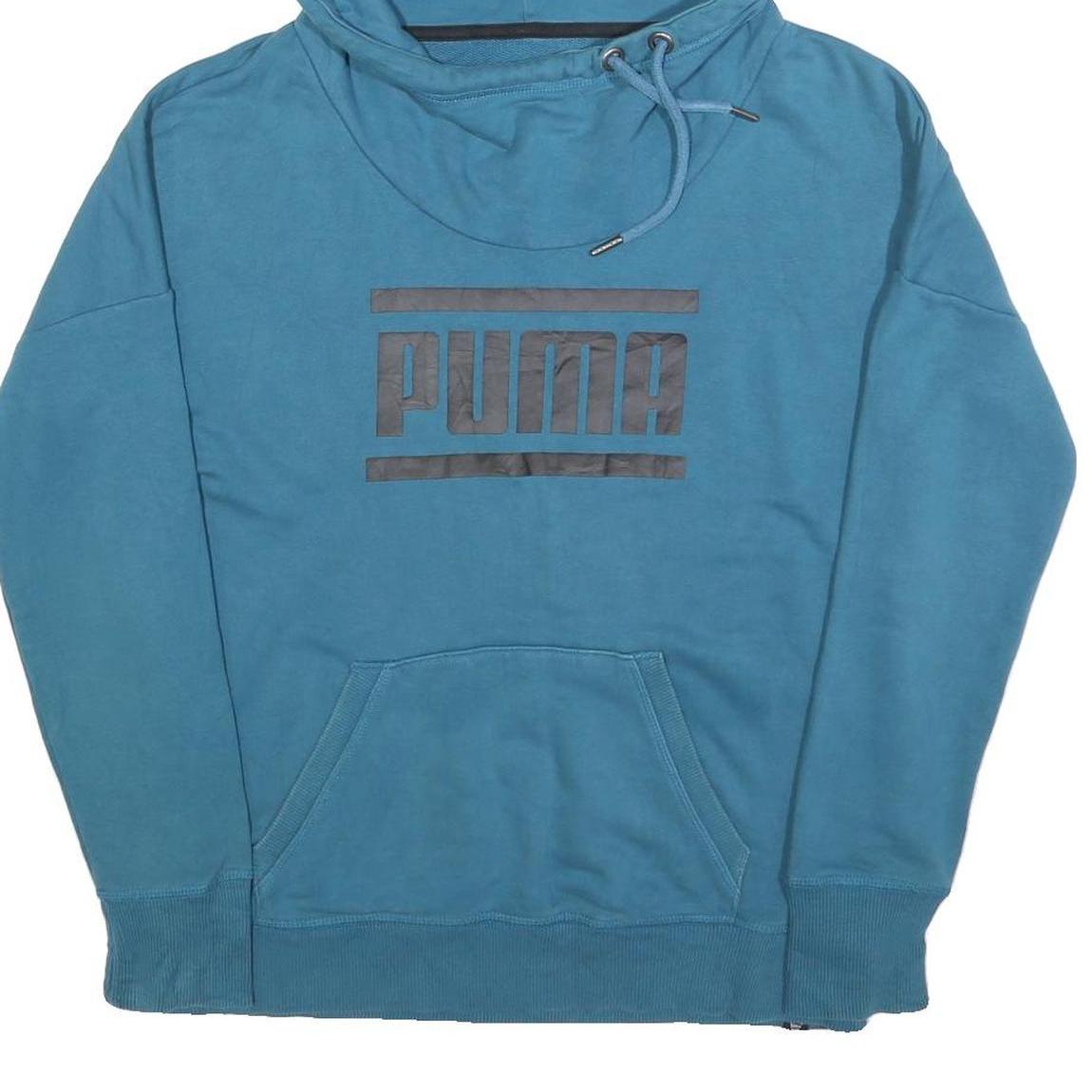 PUMA Womens Blue Hoodie UK 12 Cotton Blend Pullover Casual Sweatshirt