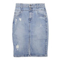 GUESS Womens Blue Denim Pencil Knee Length Cotton Blend Skirt UK 4 Distressed