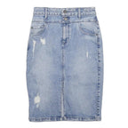GUESS Womens Blue Denim Pencil Knee Length Cotton Blend Skirt UK 4 Distressed
