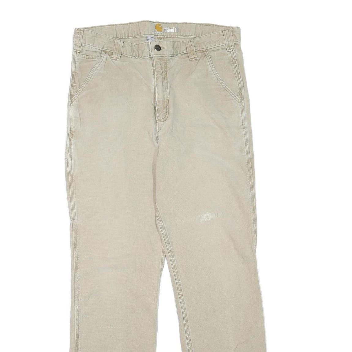 CARHARTT Mens Cotton Blend Beige Regular Fit Straight Leg Trousers W34 L34