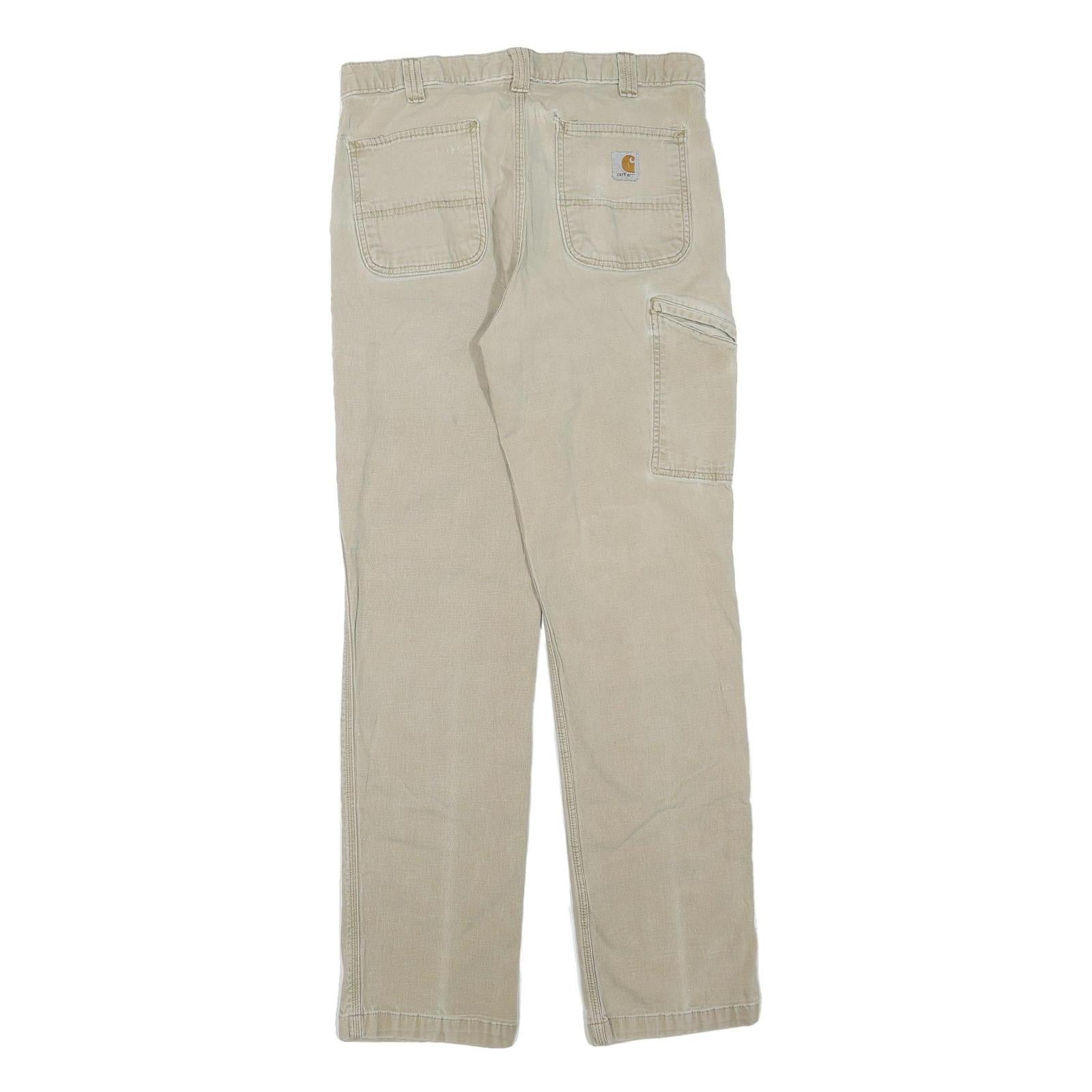 CARHARTT Mens Cotton Blend Beige Regular Fit Straight Leg Trousers W34 L34