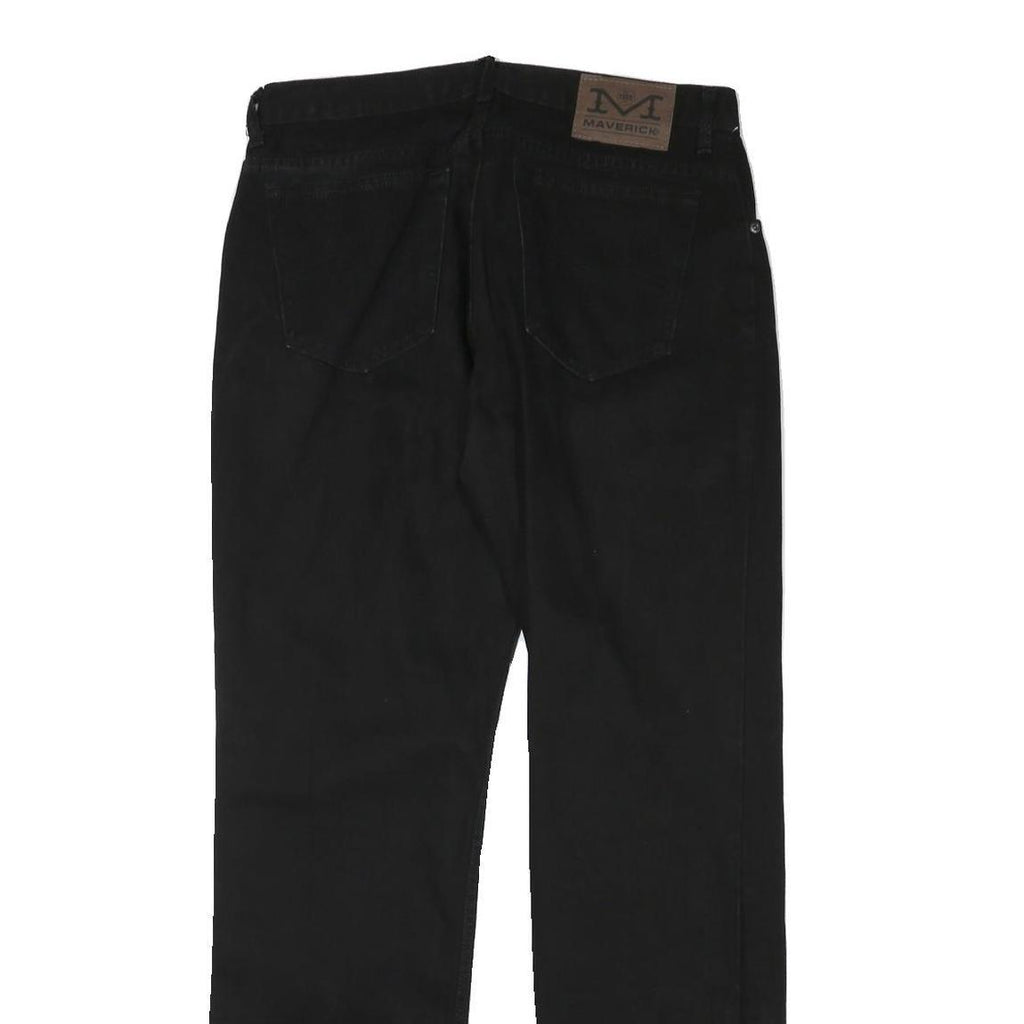 MAVERICK Mens Black Regular Straight Denim Cotton Blend Zip W32 L32 Classic