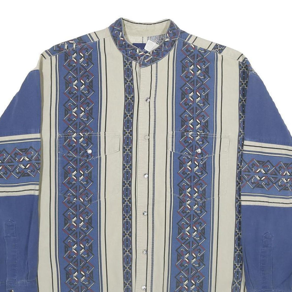 WRANGLER Mens Blue & Cream Pattern Shirt L Cotton Long Sleeve Button Casual
