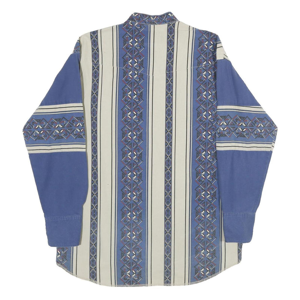 WRANGLER Mens Blue & Cream Pattern Shirt L Cotton Long Sleeve Button Casual