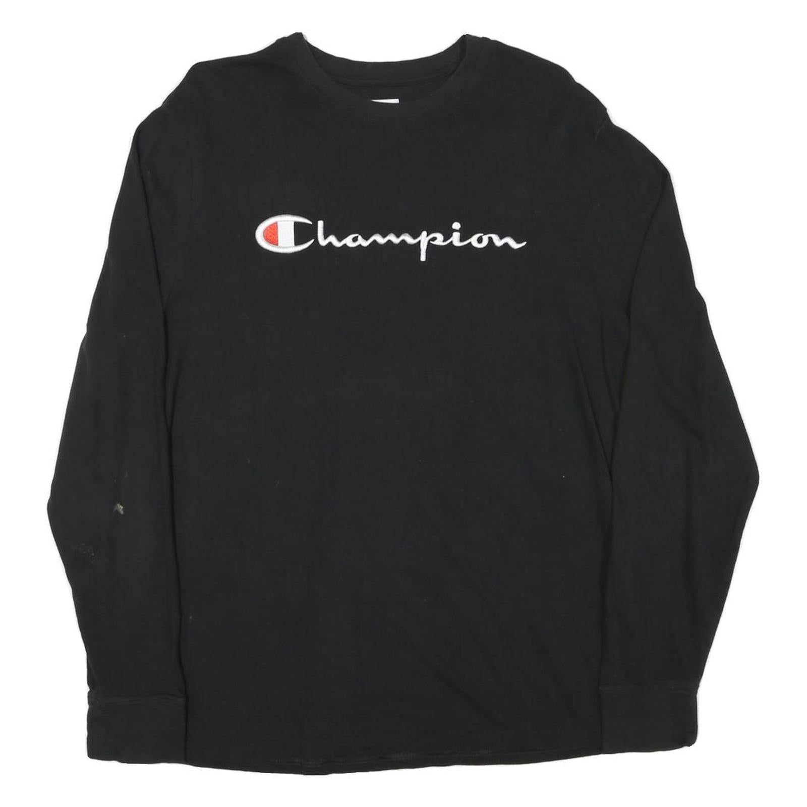 CHAMPION Mens Black Long Sleeve Crew Neck Cotton Blend T-Shirt L