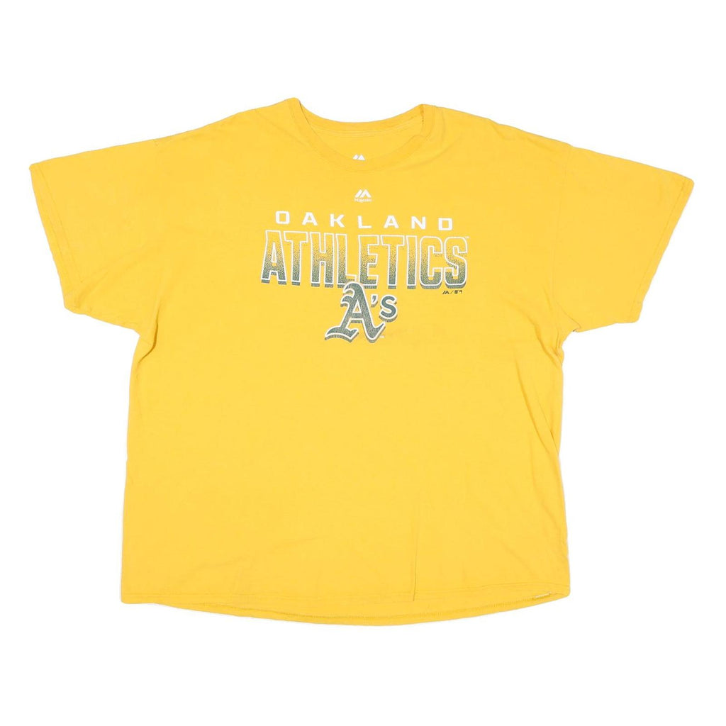 MAJESTIC Mens Yellow Oakland Athletics Graphic T-Shirt 2XL Short Sleeve Crew