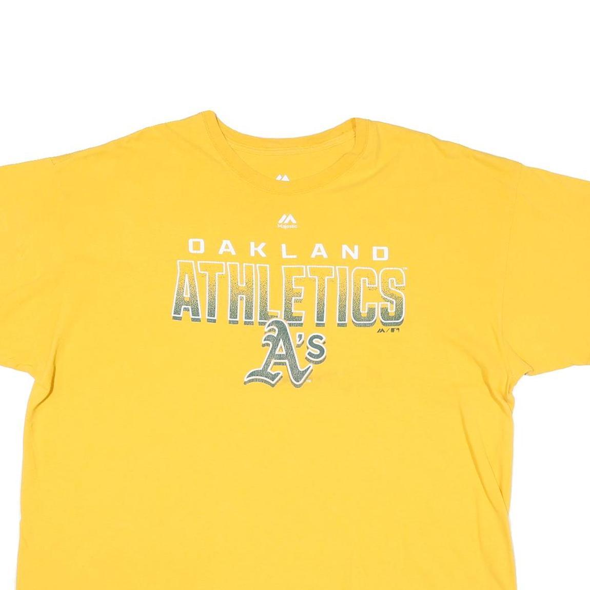 MAJESTIC Mens Yellow Oakland Athletics Graphic T-Shirt 2XL Short Sleeve Crew