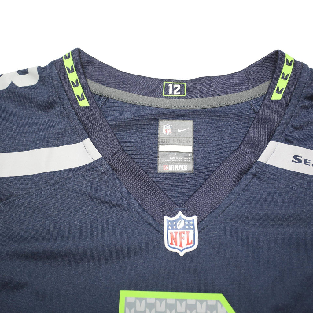 NFL Womens Navy & Green Seattle Seahawks T-Shirt L Short Sleeve V-Neck Wilson