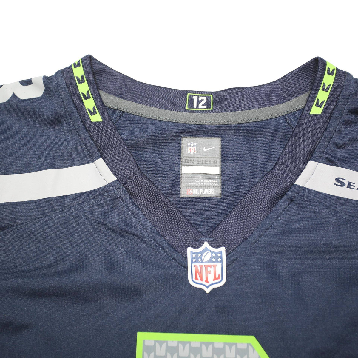 NFL Womens Navy & Green Seattle Seahawks T-Shirt L Short Sleeve V-Neck Wilson