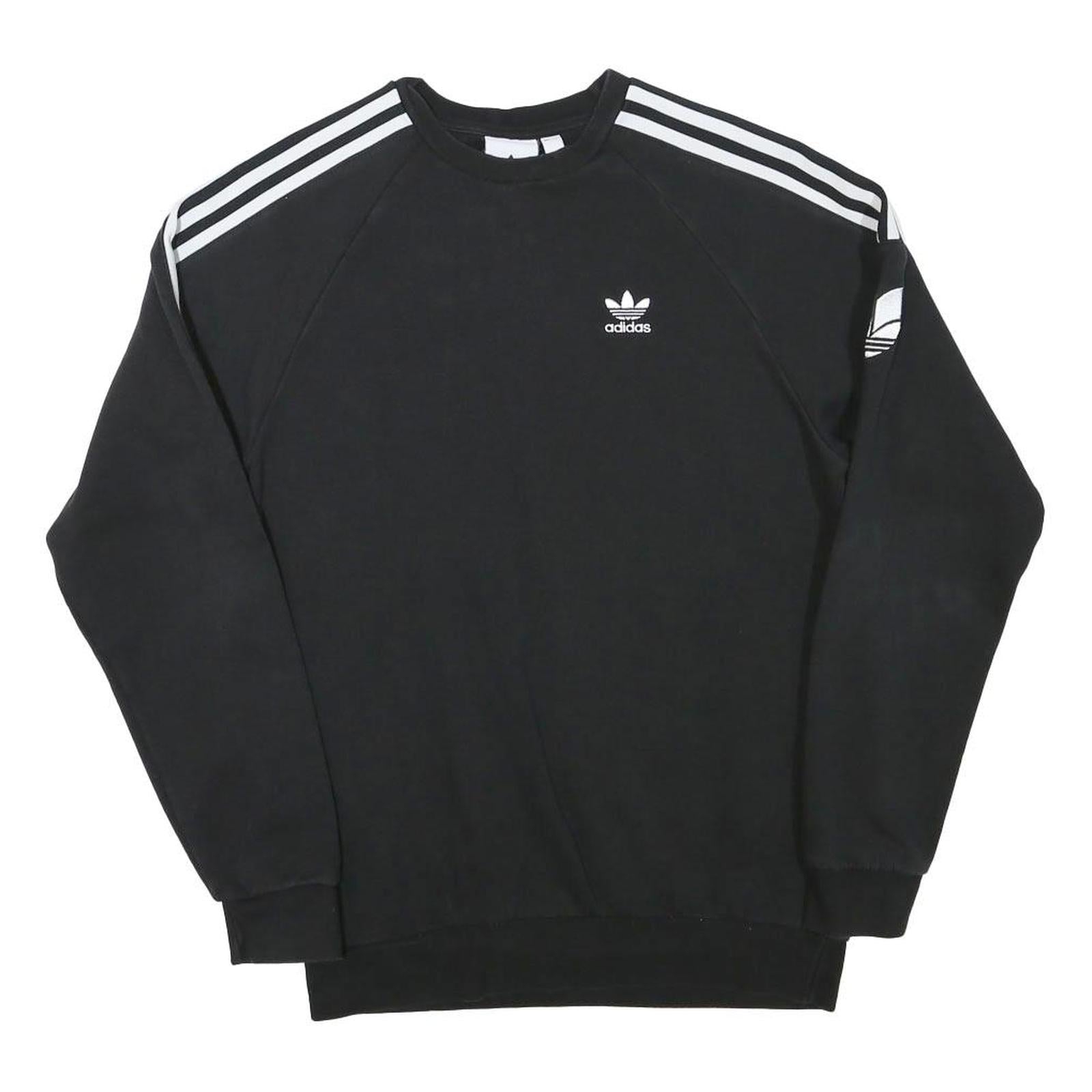ADIDAS Mens Black Crew Neck XS Cotton Blend Sweatshirt Three Stripes Logo